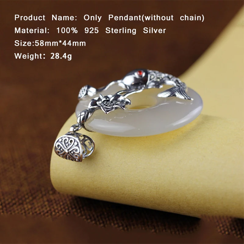 Женский винтажный кулон из серебра 100% пробы с белым нефритом|fine jewelry|jewelry necklace