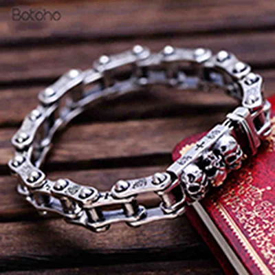 Silver Цельный 925 пробы Серебряный локомотивный браслет для байкеров, Мужской панк-рок, тайский серебряный браслет с черепом, модное ювелирное изделие, подарки - Окраска металла: Silver