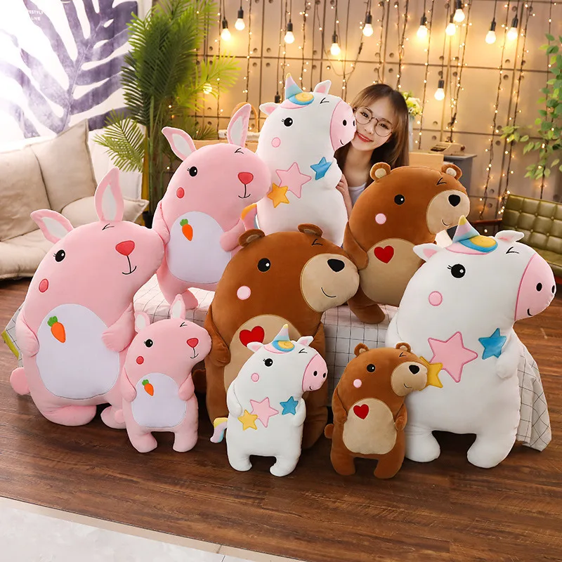 

Cartoon Animals Plush Unicorn Bear Rabbit Bunny Pillow Cute Doll Sofa Office Toys Sleeping Pillow Anime Around Brown Bear Rabbit