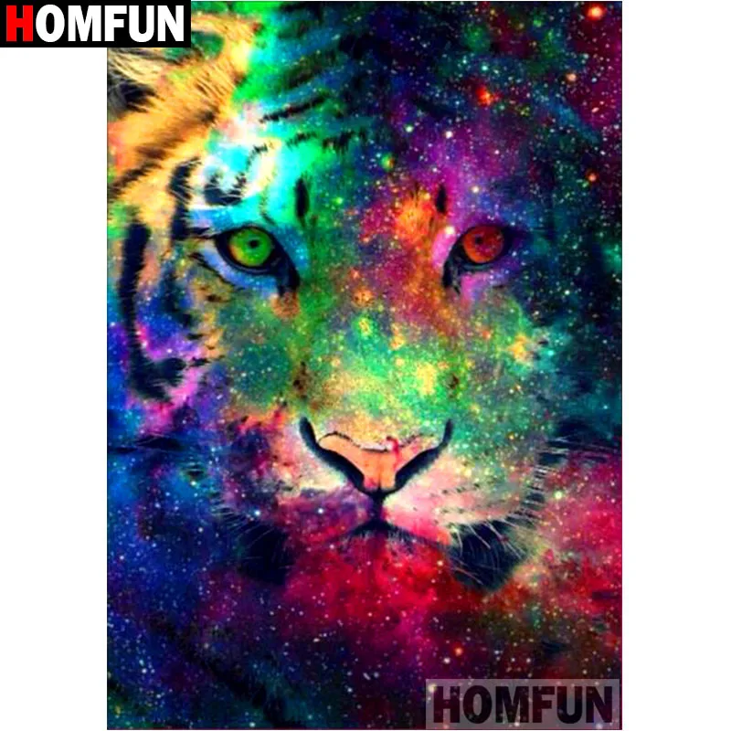 Алмазная живопись HOMFUN A17401 Тигр полноразмерная/круглая вышивка крестиком 5D