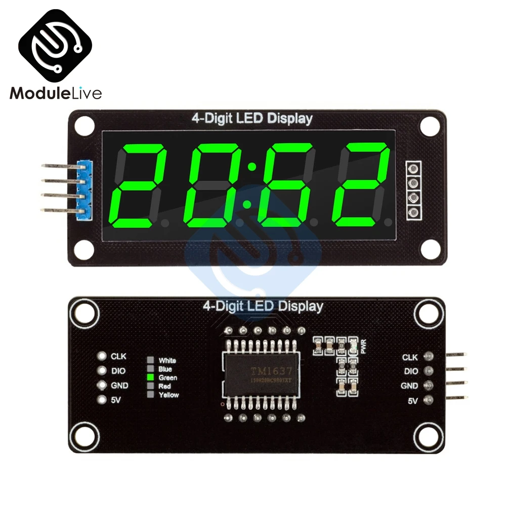 

TM1637 0.56'' 0.56 inch Green 7 Segments 4-Digit Digital LED Display Tube Green Clock Double Dots Module For Arduino Board