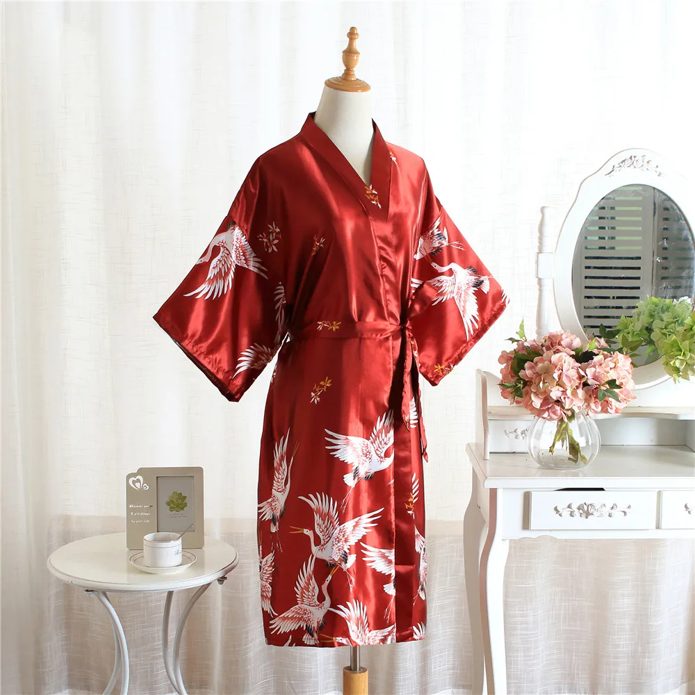 Women Casual Yukata Robe Rayon Satin Sleepwear Nightgown Summer Kimono Bathrobe Sexy Wedding Bride Bridesmaid Dressing Gown | Женская