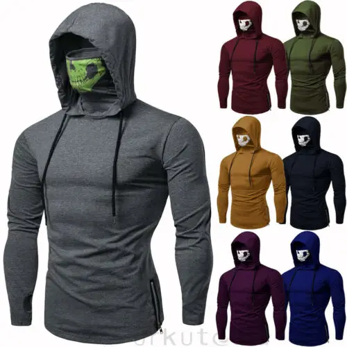 2019 модные толстовки мужские тонкие с капюшоном длинным рукавом маской череп Топы