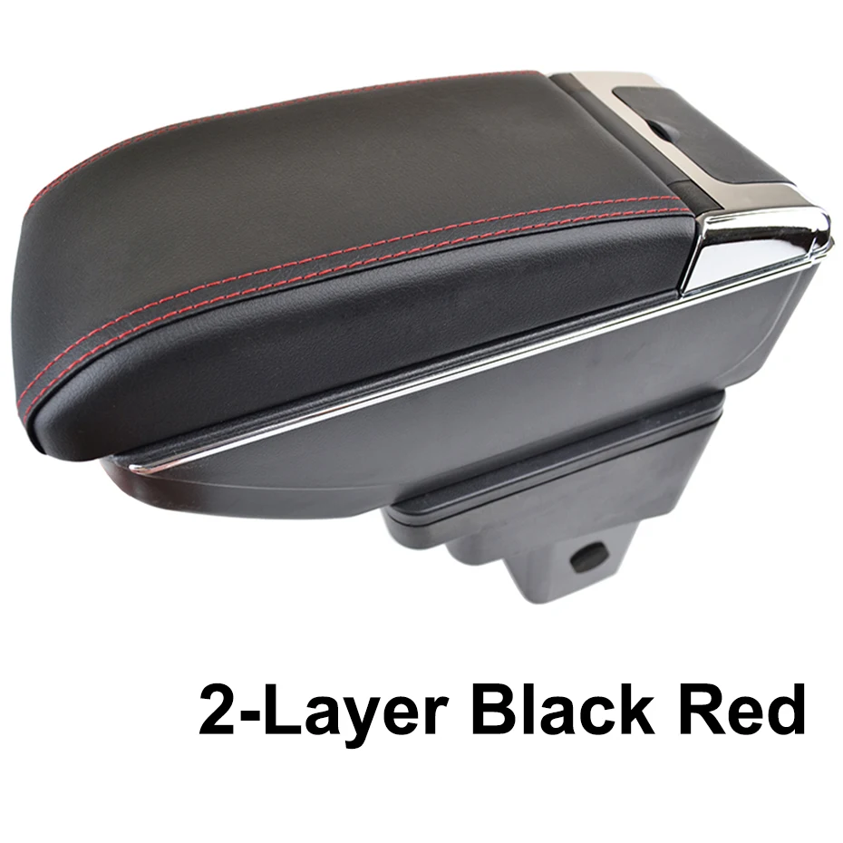 2-Layer Black Red Xukey центральный подлокотник для hyundai Accent Solaris 2011- консоль центр хранения автомобиля Стайлинг коробка 2012 2013 - Название цвета: 2-Layer Black Red