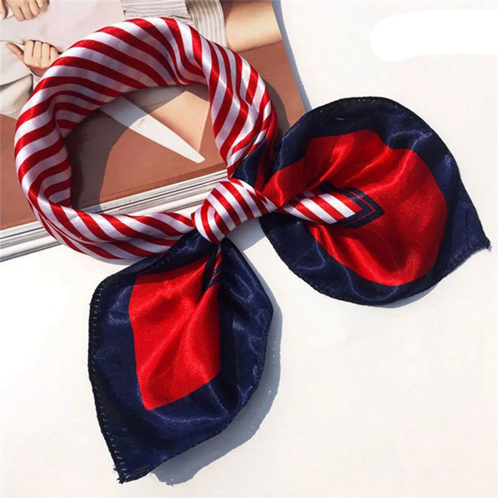 Red Strip Scarf 1 шт. ретро женский леопардовый красный полосатый небольшой квадратный Шелковый атласный шарф винтажный головной шейный галстук для волос кольцо шаль летние шарфы - Цвет: Red Strip Scarf