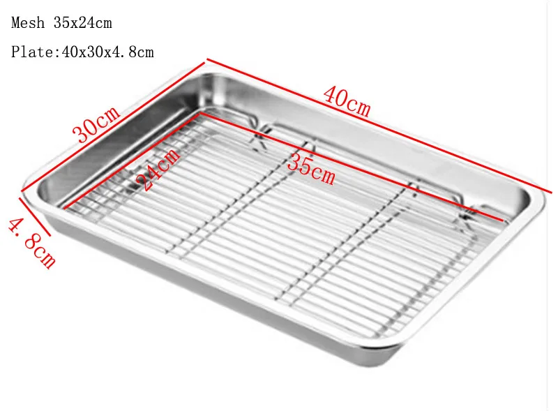 Mesh35x24 plate40x30 Проволочная Пароварка для кебаба, решетка для барбекю, решетка для барбекю, сетка для рыбы, мяса, углеродистая нержавеющая сталь, глубокая Квадратная тарелка, кафетерий, лотки для хранения - Цвет: Mesh35x24 plate40x30