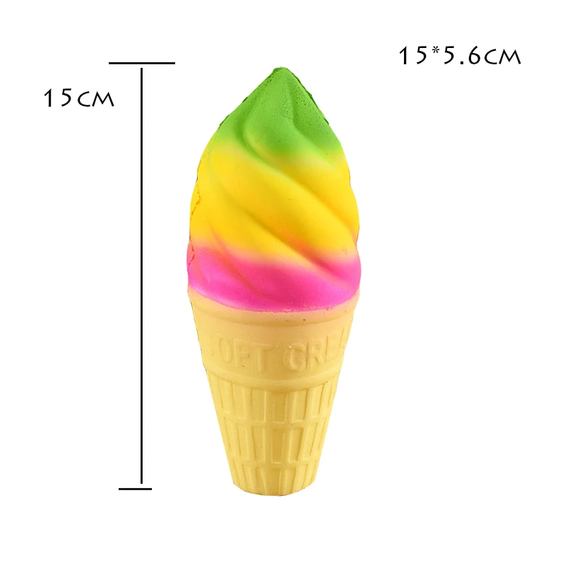 15CM Kawaii 10 см Jumbo красочные мягкие радужные конусы для мороженого PU пончик мягкие медленно поднимающиеся игрушки для детей снятие стресса - Цвет: 15CM