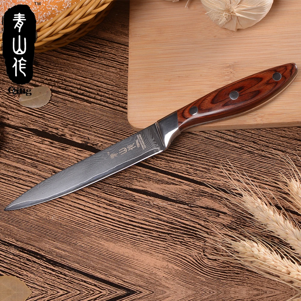 QING VG10 Дамасская сталь кухонные ножи Фрукты Утилита сантоку хлебная нарезка