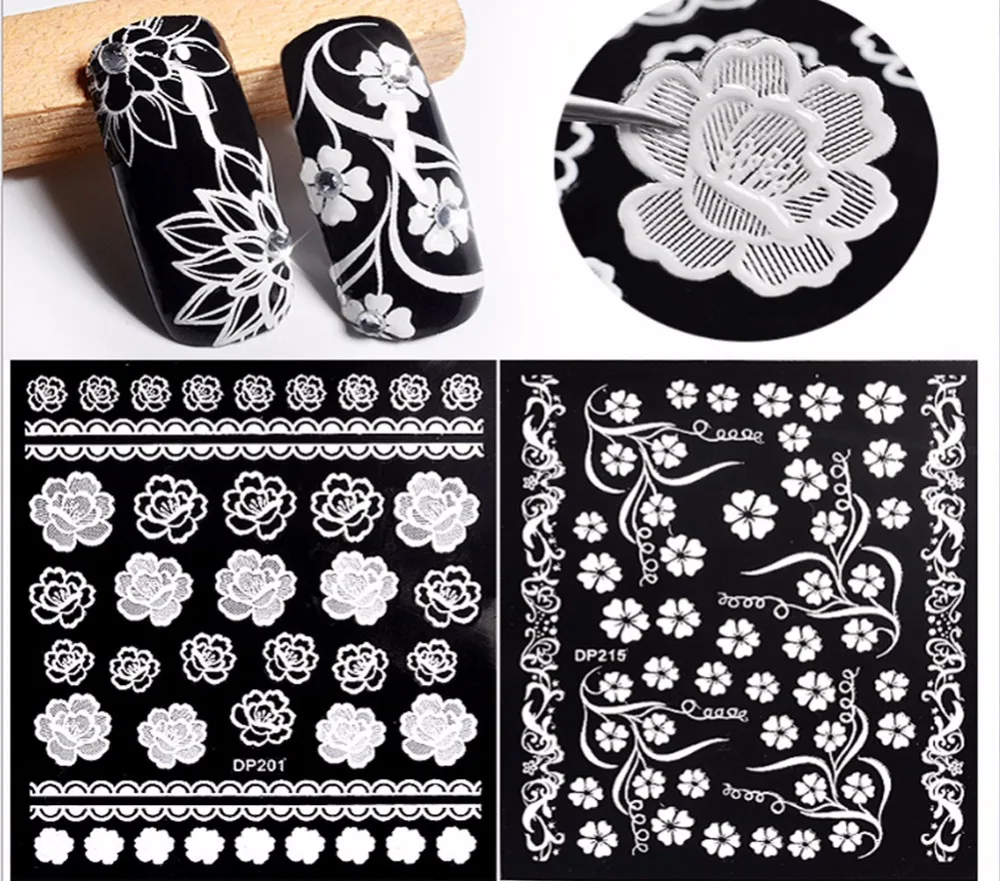 Наклейка для ногтей 3D Цветочный дизайн водная переводная кружевная наклейка