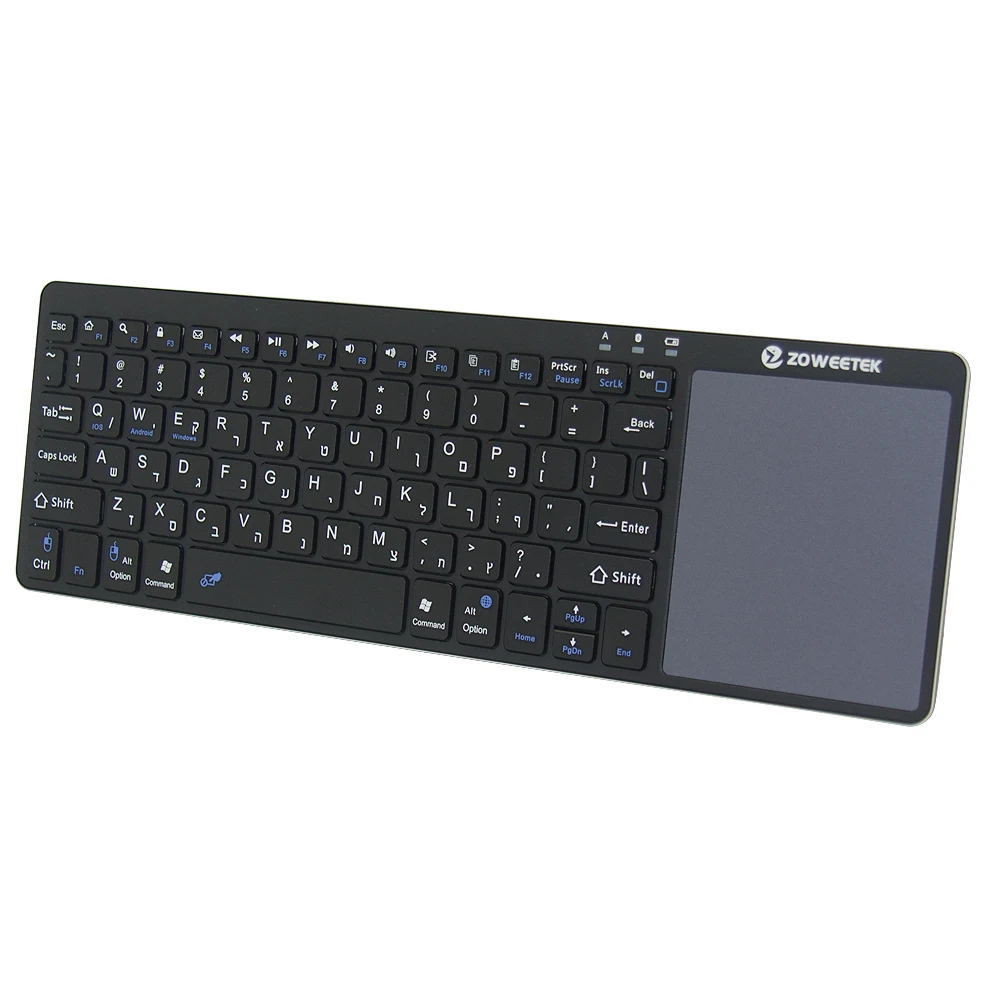 Zoweetek K12BT 1 ультра тонкий беспроводной иврит Bluetooth клавиатура сенсорная панель