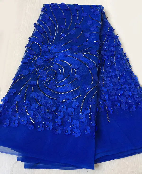 Royal blue 5 ярдов чистое черное французское Африканское кружево Тюль Ткань нигерийская церемония шитье платье с большим количеством бусинки блестки Лидер продаж - Цвет: Royal blue
