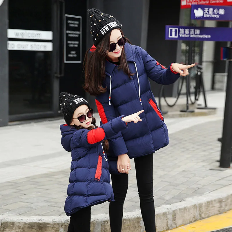 2017 зимняя одежда для матери и дочери утолщенной из хлопка парки малышей Куртки