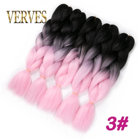 VERVES, Омбре, плетение волос, 100 г/шт., 24 дюйма, 1 шт., синтетический, три, два тона, тепловое волокно, вязанное крючком, огромные косы, наращивание волос - Цвет: Естественный цвет