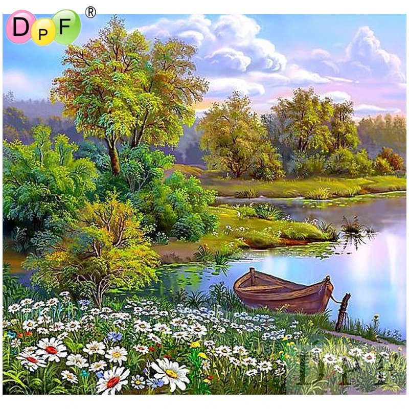 DPF Алмазная вышивка &quotзамок&quot peak зеленые воды мозаика камни в форме ромба