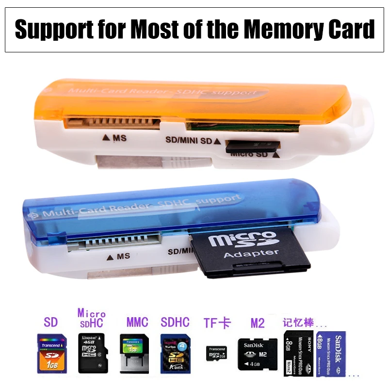 Фото SR New Hot все в 1 USB 2,0 Мульти устройство для чтения карт памяти, разъем адаптера для Micro SD MMC SDHC TF M2 карта памяти MS Duo №4