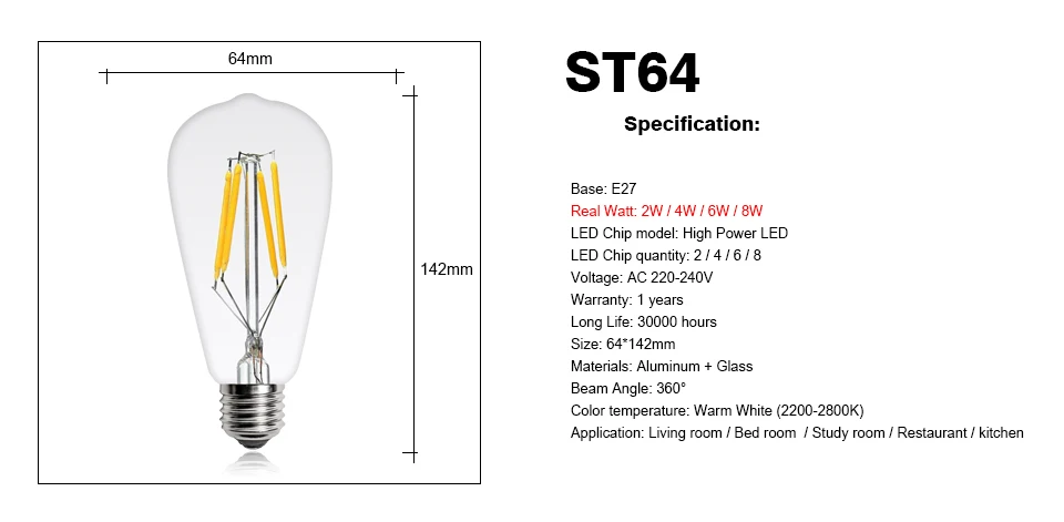4 шт. светодиодный лампы Эдисона G45 G80 G95 ST64 A60 Винтаж светодиодный подвесной светильник лампа накаливания E27 220V светильник 2 Вт 4 Вт 6 Вт 8 Вт накаливания Ретро светильник s