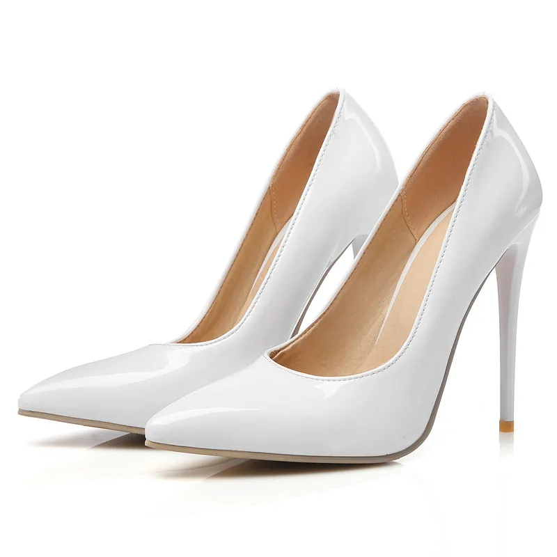 white 12cm heel Туфли на очень высоком каблуке женские туфли-лодочки черного и белого цвета пикантные красные свадебные туфли с острым носком без застежки Большие размеры 12, 13, 16, американский стиль - Цвет: white 12cm heel
