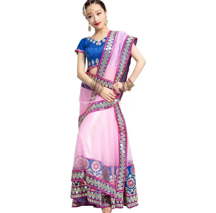 Традиционный Женский костюм Lehenga Choli Bellydance в индийском стиле топ с вышивкой + шарф
