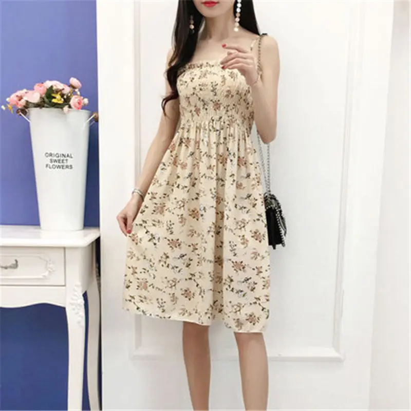 Женское маленькое летнее платье на бретелях Корейская версия милых красивых