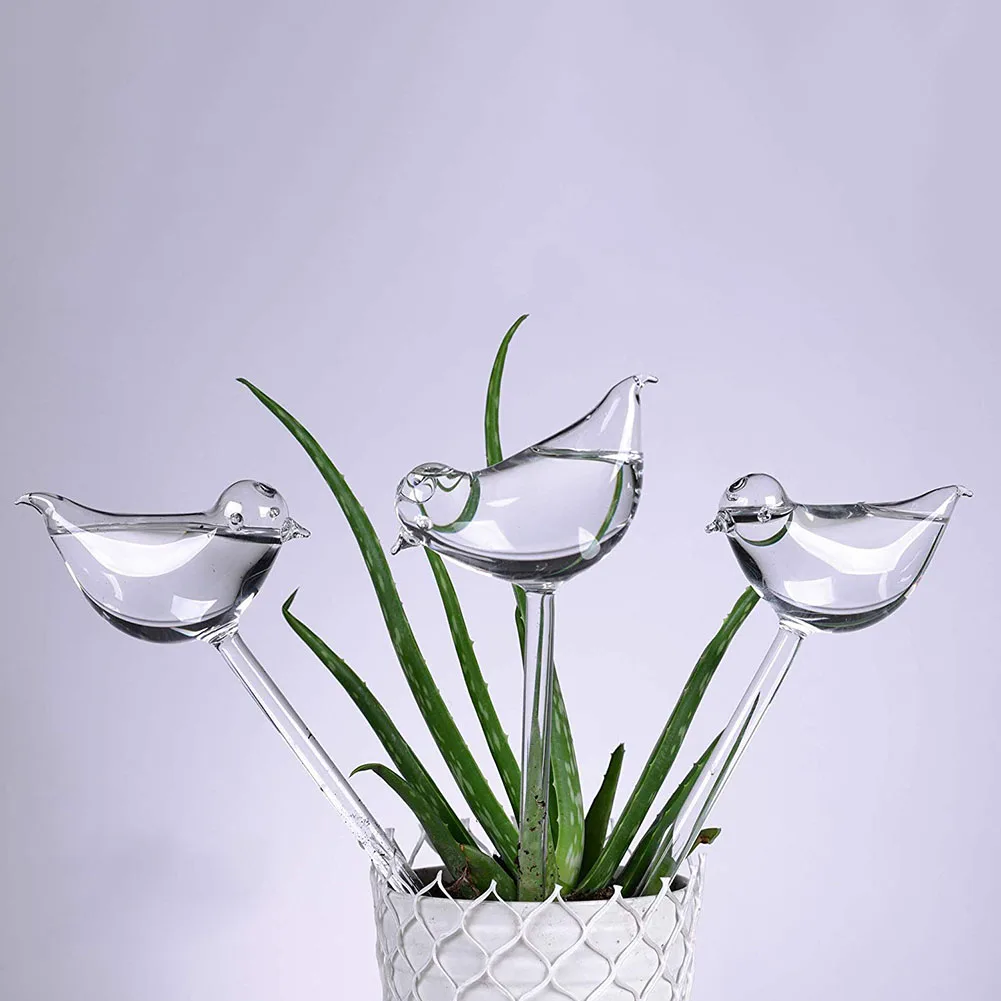 

IALJ Top 3 Pack Plant Waterer Self Watering Globes, Bird Shape Hand Blown Clear Glass Aqua Bulbs