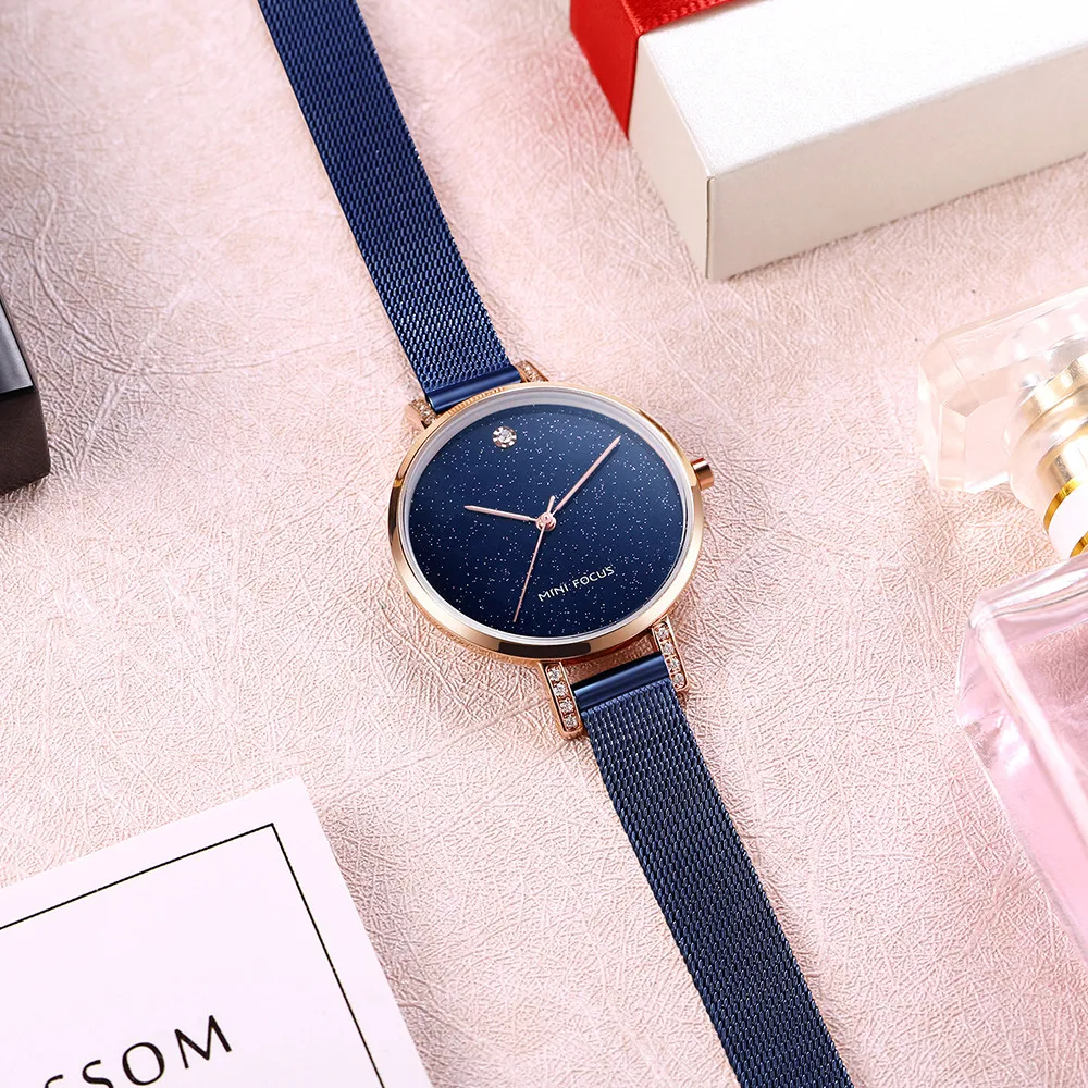 Часы наручные женские кварцевые модные деловые голубые Роскошные с изображением