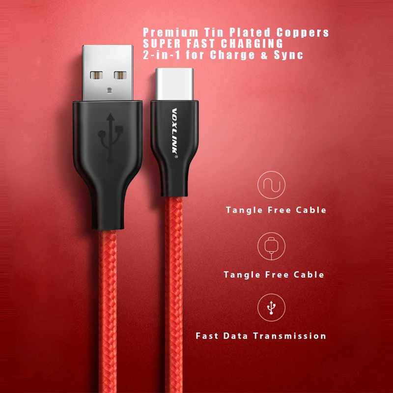 VOXLINK 10 шт Тип usb C кабель для xiaomi redmi note7 USB Мобильный телефон для быстрой зарядки Тип C кабель для samsung Galaxy S9 S8 плюс