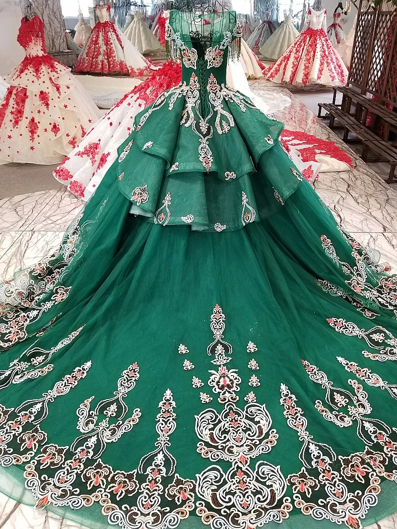 Lace Colors Flowers Green Party Dress O-neck Lace Up Back Evening Dress For Wedding With Peplum 2018 China Online Wholesale