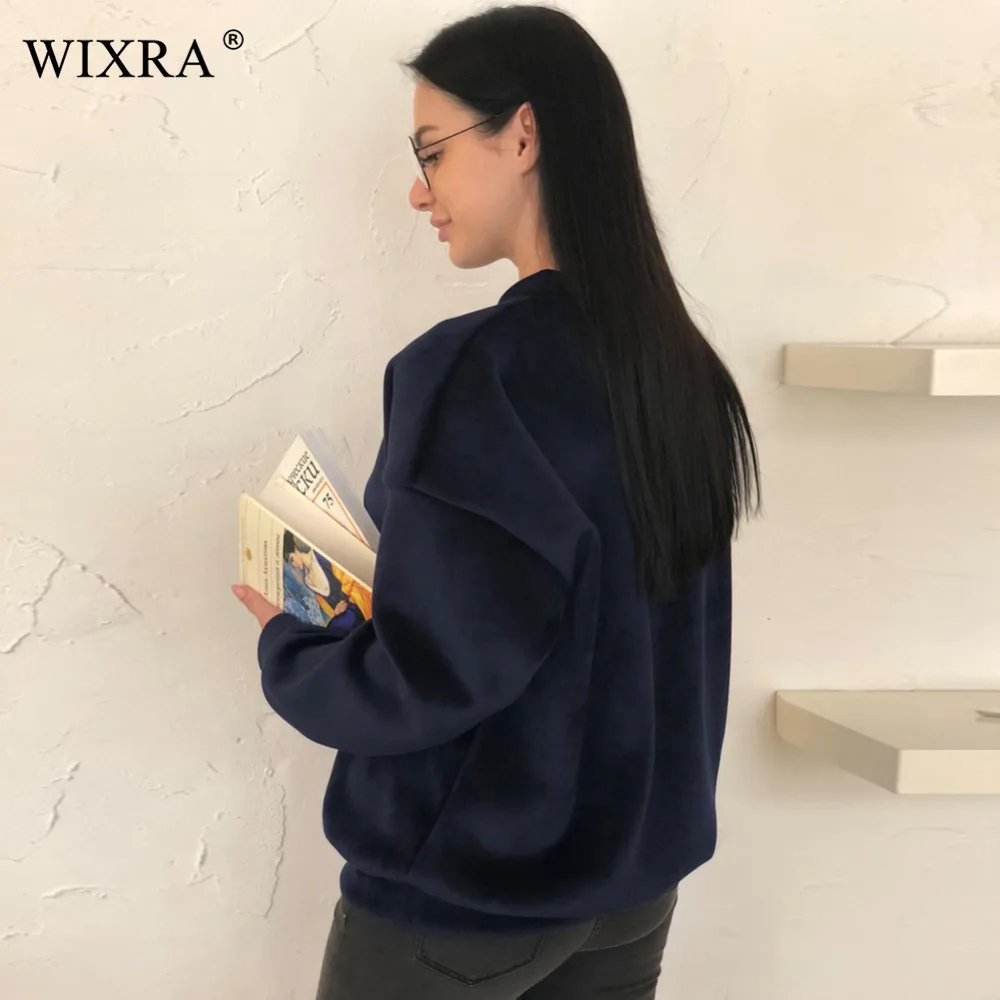 Wixra, базовая толстовка, весна, новая женская мода, бежевая толстовка с круглым вырезом, длинный рукав, Свободный пуловер, топы для женщин