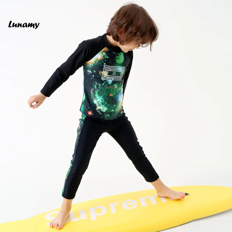2018 детские штаны с длинными рукавами купальники черные две детали принтом