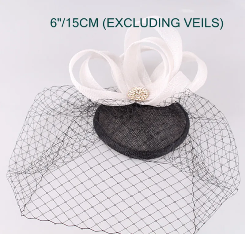 

White Strip Bridal Fascinator Veils Sinamay Base Birdcage Veils Wedding Headwear Cocktail Hats Party Event Occasion Headpieces