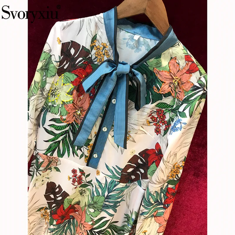 Svoryxiu Autumn Winter Runway Floral Print Dress Women's Elegant Long Sleeve luxury Beading Vintage Knee Length Dresses Female