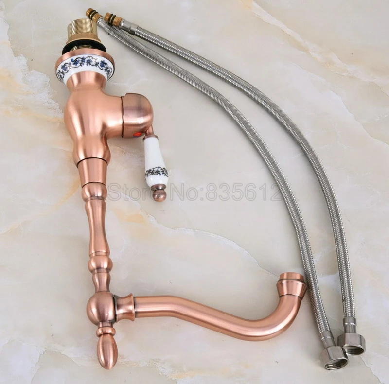 

360 Swivel Spout Kitchen Faucet /Antique Red Copper Single Handle Single Hole Deck Mounted Vessel Sink Mixer Taps Wnf640