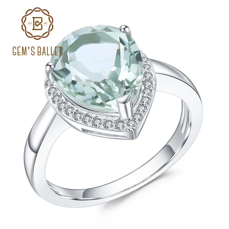 

GEM'S BALLET Pure 925 Sterling Silver Cocktail Ring Natural Water Drop Green Prasiolite Gemstone Rings For Women Fine Jewelry