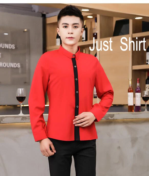 men shirt Для женщин КТВ Бар официанткой Повседневная обувь Для мужчин отель рукав рубашки униформа официанта западный ресторан Кофе магазин жилет официанта комбинезоны 90 - Цвет: men shirt
