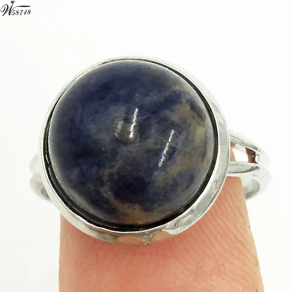 Sodalite C7214 Кристальный лазурит тигровый глаз авантюрин Howlite Sodalite Goldstone Opal Jaspe синяя Песочная бусина кольцо 6,5~ 1" US Adjust WFH588 - Цвет основного камня: Sodalite C7214