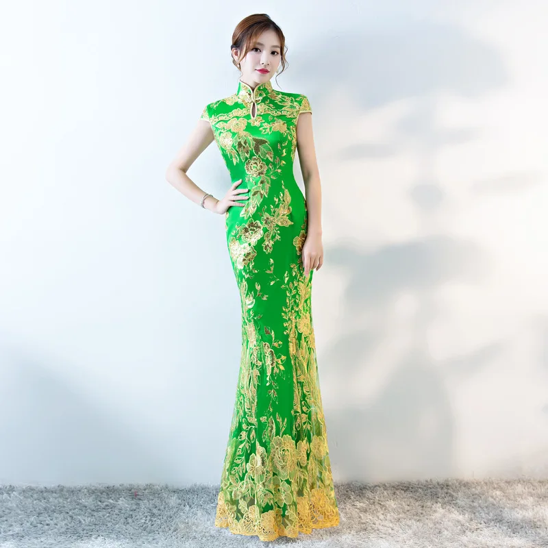 U SWEAR 2020 новое поступление женское винтажное зеленое платье Cheongsam подружки