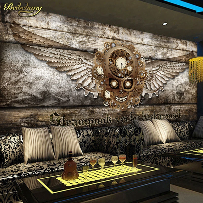 beibehang 3D Large Stereo Retro Wooden Glove Wings Theme Fresco Cafe Bedroom Bar Background Wallpaper papel de parede | Обустройство