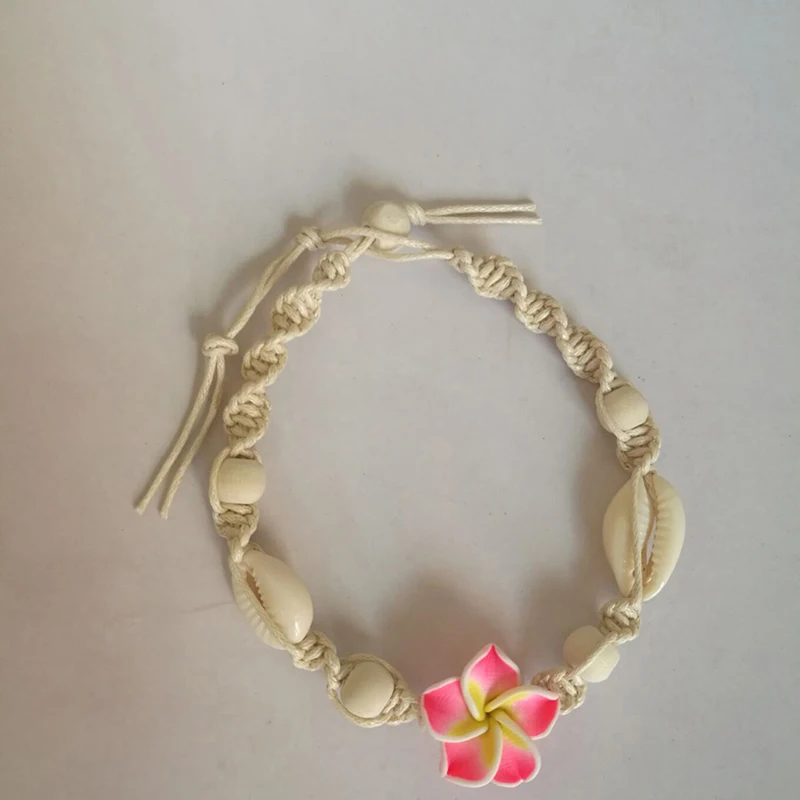 Ножной браслет ручной работы из мягкой керамики с цветами морскими ракушками