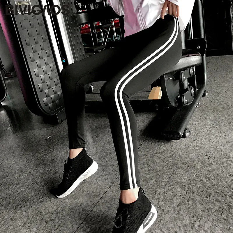 Ankle Length Black BIVIGAOS женские Стиль досуга ледяные шелковые боковые белые полосатые спортивные леггинсы тонкие быстросохнущие леггинсы длиной до щиколотки брюки эластичные укороченные брюки фитнес Леггинсы - Цвет: Ankle Length Black
