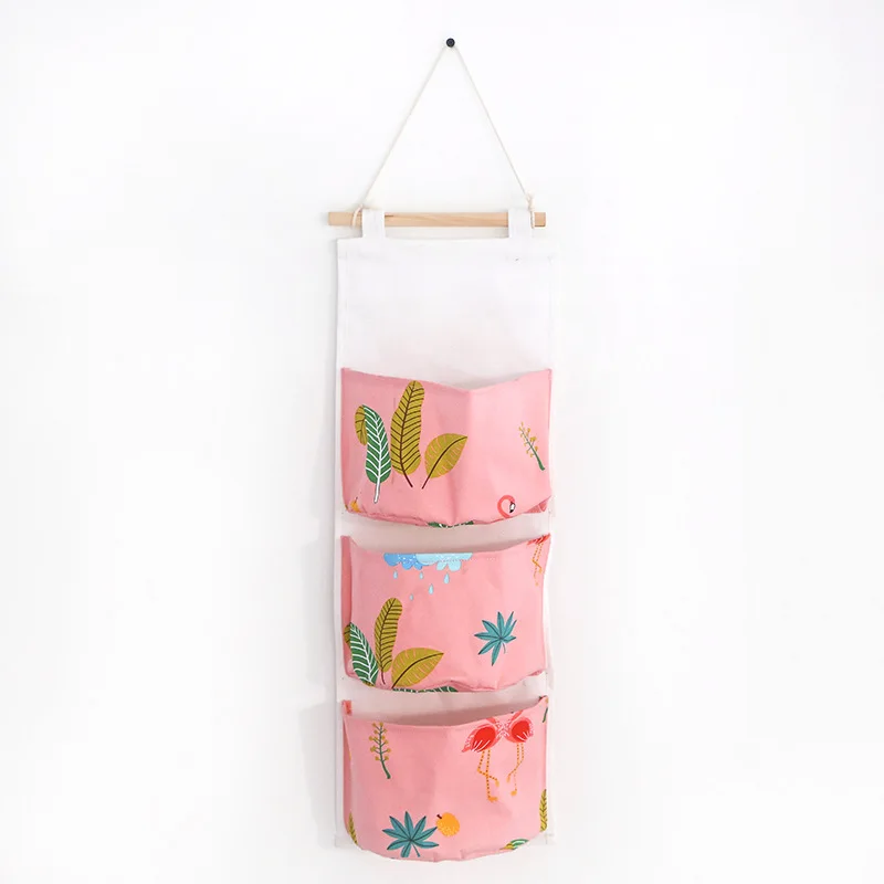 Pink flamingo 3 кармана, мультяшный настенный шкаф, сумки для хранения, висячий ящик для мелочей, чехол, аксессуары для спальни, одежда, косметика, Органайзер - Цвет: Pink flamingo