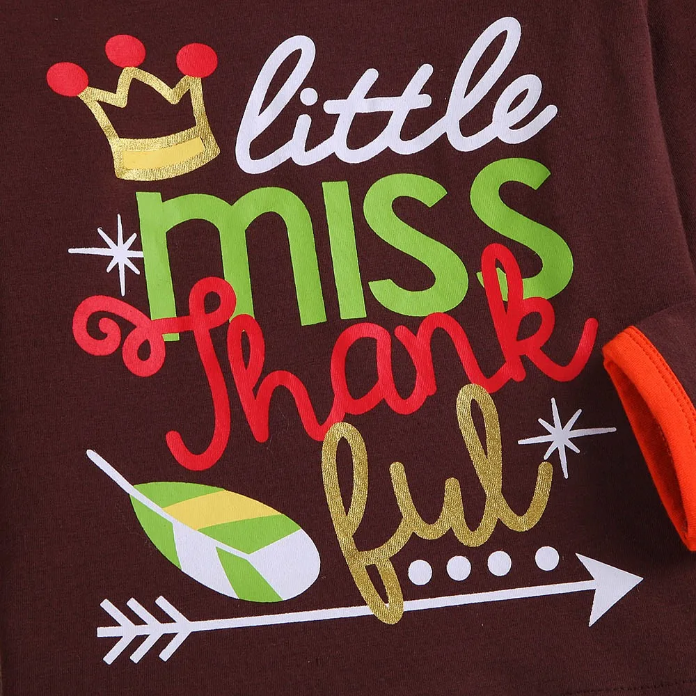 

2019 Fashion Baby Toddler Kids Baby Girl Thanksgiving Day Letter Tops Lace Patchwork Pants Outfits