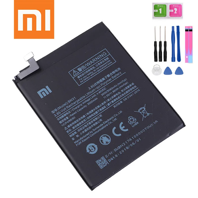 Аккумулятор для телефона Xiao mi BN31 3000 мАч, высокое качество для Xiaomi mi 5X mi 5X Red mi Note 5A 5A Pro, аккумуляторы mi 5X, mi 5X