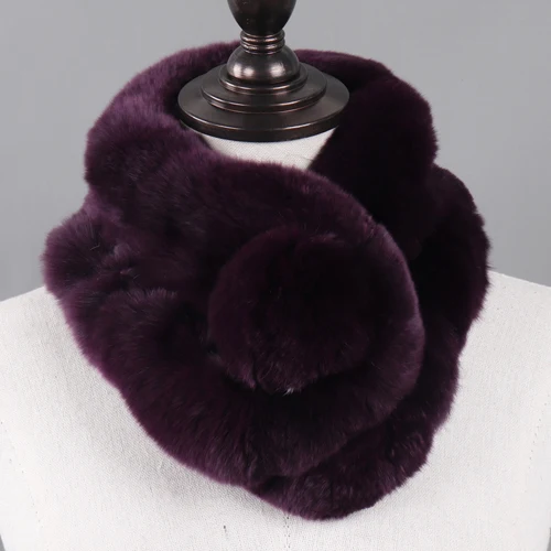 dark purple Зимний натуральный мех кролика Рекс шарф женский теплый Настоящий мех кролика глушители для русской леди натуральный мех кролика рекс шарфы - Цвет: dark purple