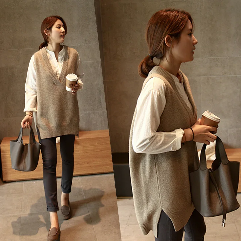 GIGOGOU Thick Loose Casual Women Sweater Vest Autumn Winter Coarse Knitted V-Neck Outwear Big Size Female Pullover Top | Женская одежда