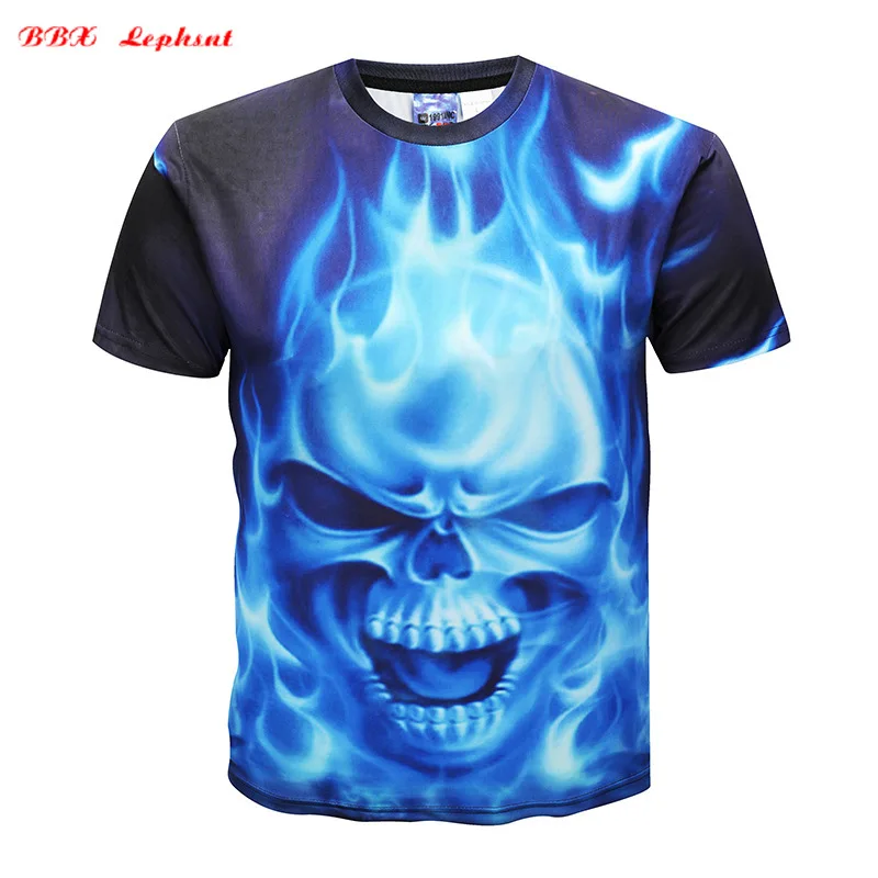 2019 Summer New Fashion 3D Flame Skull Print Short Sleeve Streetwear Youth Tide Brand T-shirt Men's Clothing Tik Tok | Мужская