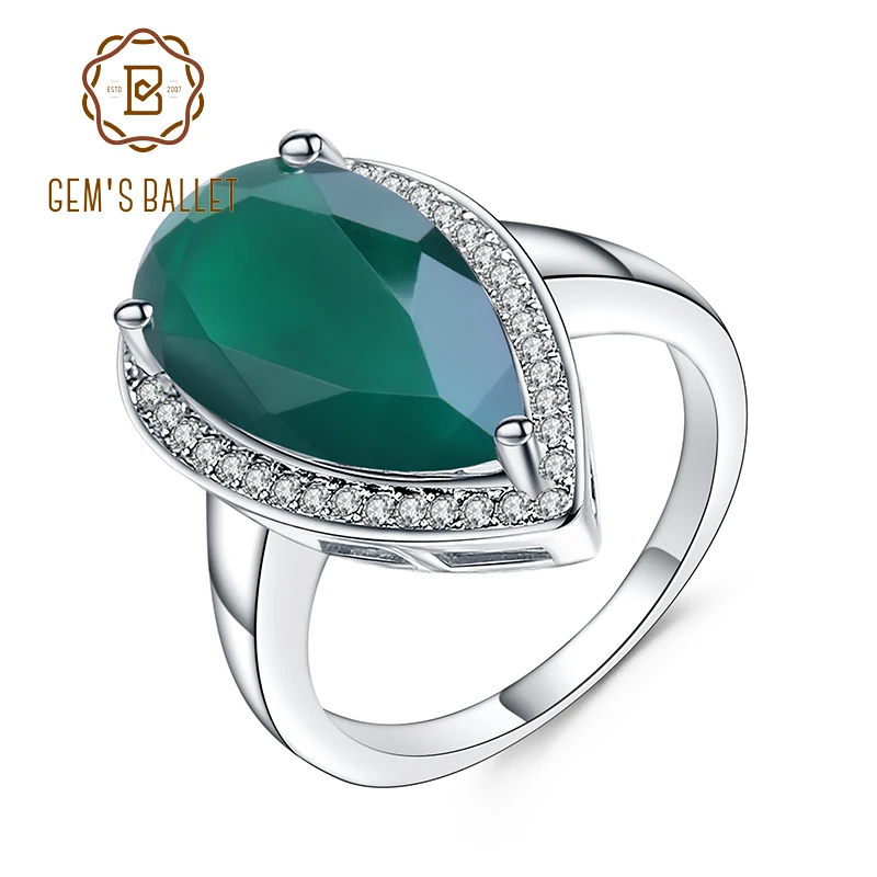 Женское кольцо из серебра зеленый агат натуральный камень пробы в форме капли