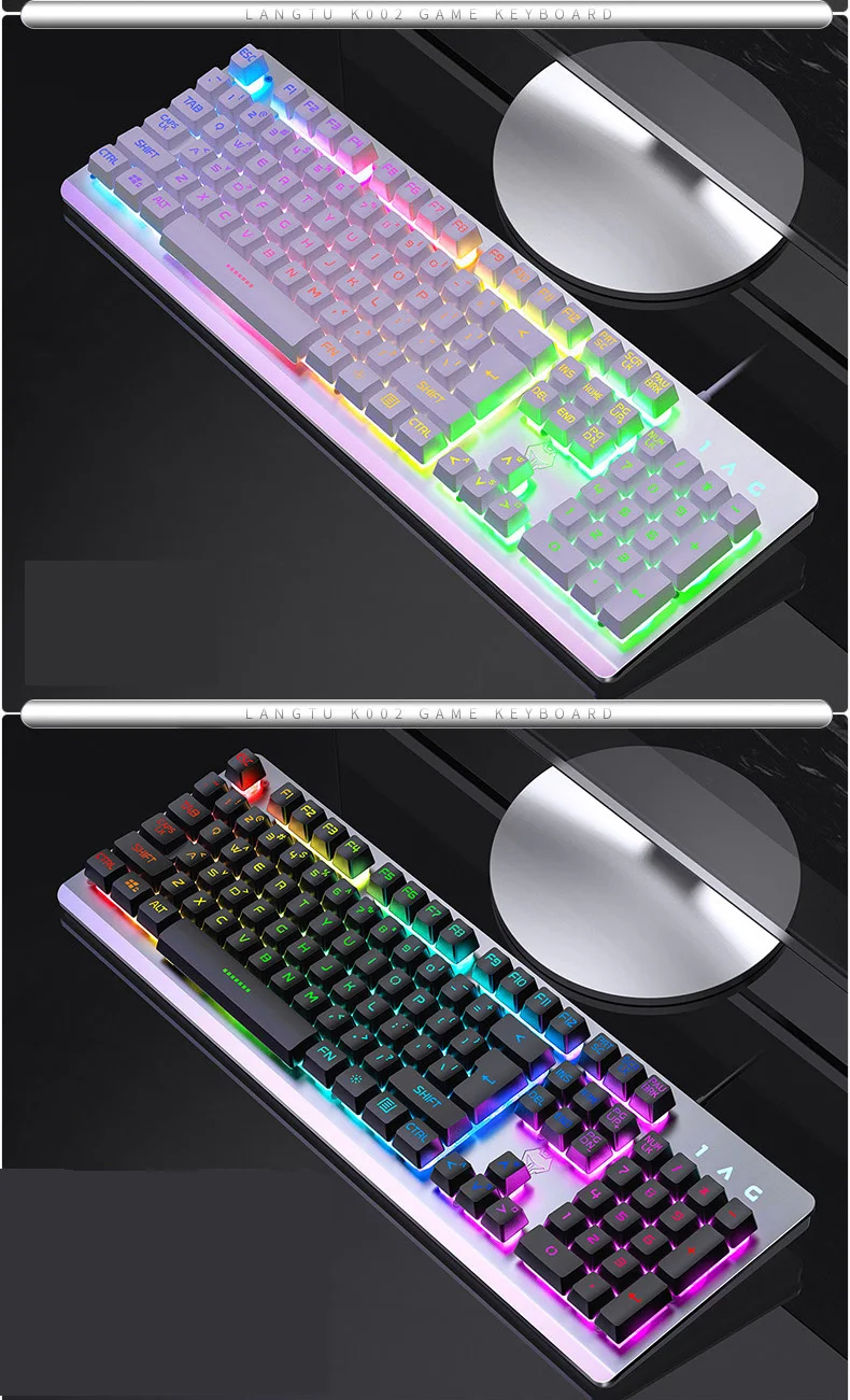 Подсветка горит светодиодный Gaming Keyboard USB Проводная компьютерная клавиатура с подсветкой 104 клавиш Водонепроницаемый Anti-ghosting для настольных ПК Тетрадь