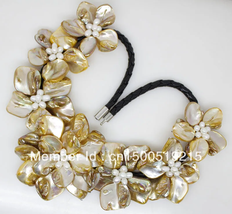 Ожерелье с жемчугом Perfect Gold yellow Shell цветочным цветком и белым культивированным