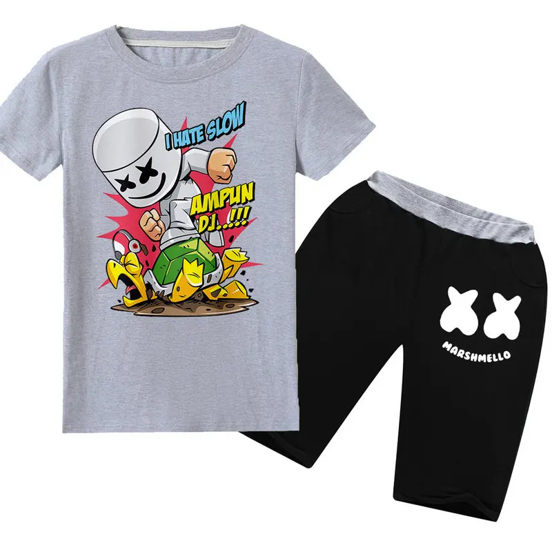 Хлопковая футболка + шорты комплект для девочек и мальчиков с мультяшным принтом