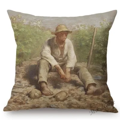 Jean Francois Millet Pastoral Realism Oil Painting The Gleaners Harvest Home Decoration Art Pillow case Linen Sofa Cushion Cover - Цвет: T304-18